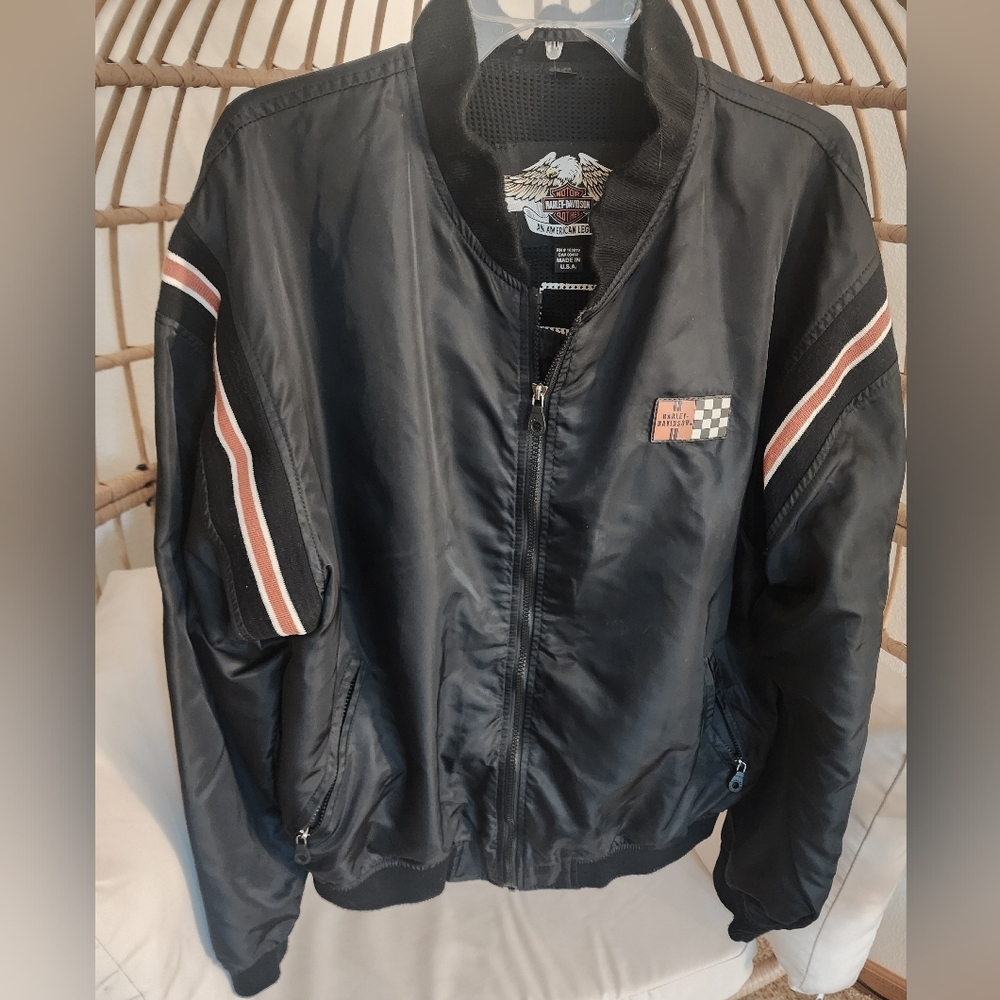 Vintage Harley-Davidson Black/Orange 4 Aces Bomber Jacket Sz L